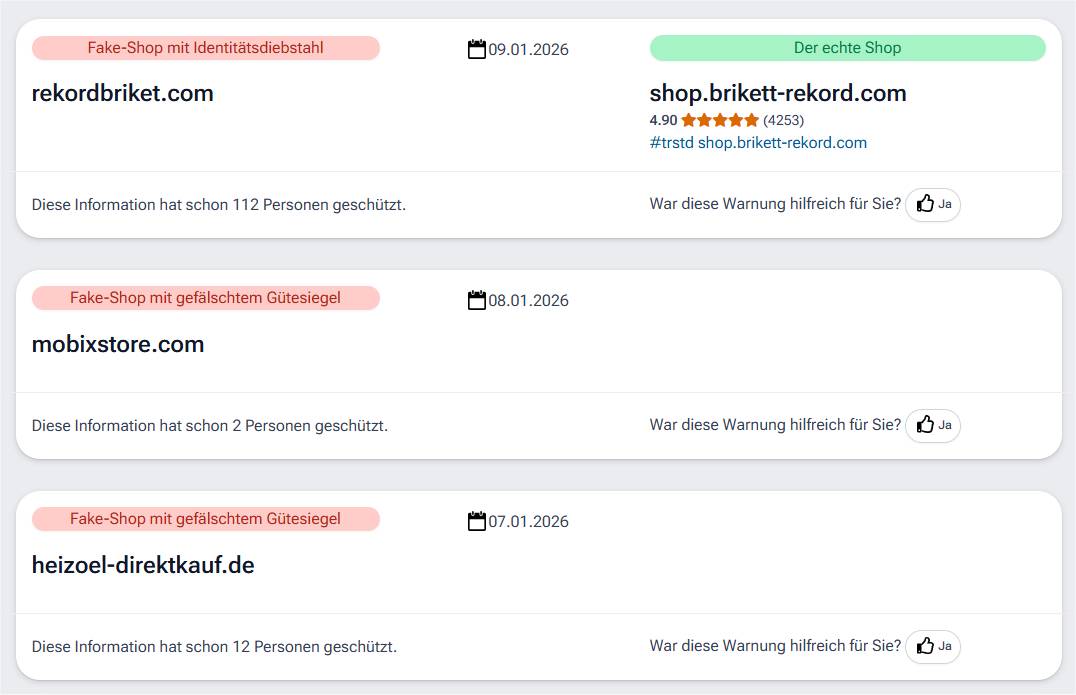 Aktuelle Liste von Fakeshops auf trustedshops.de